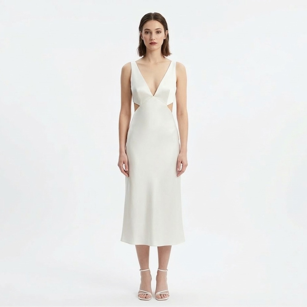 White Satin Midi Dress Bridal Wedding Cut Outs Rush 4 Sachin & Babi Sorority